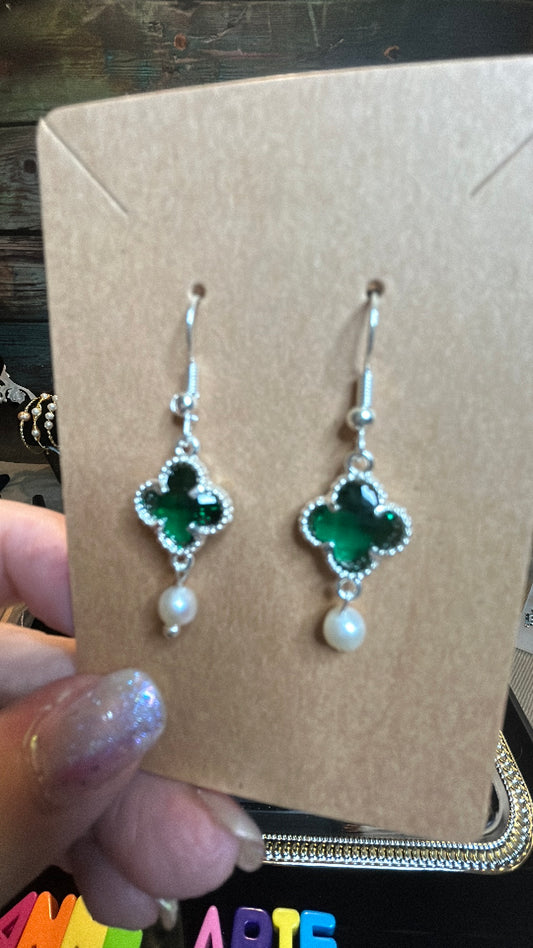 Green gemstone dangle earrings