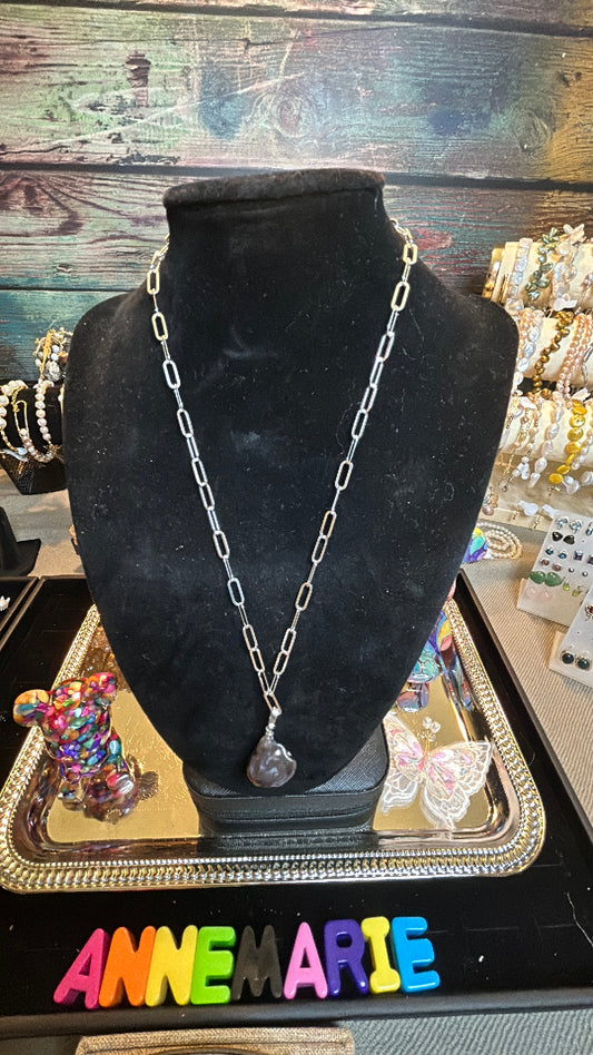 Large blue baroque on paper clip chain