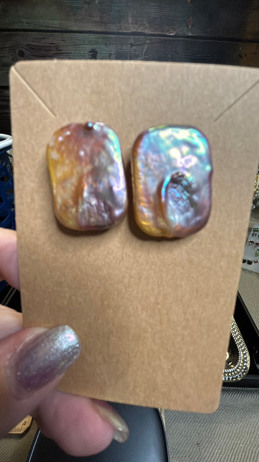 Rectangular purple rainbow baroque studs